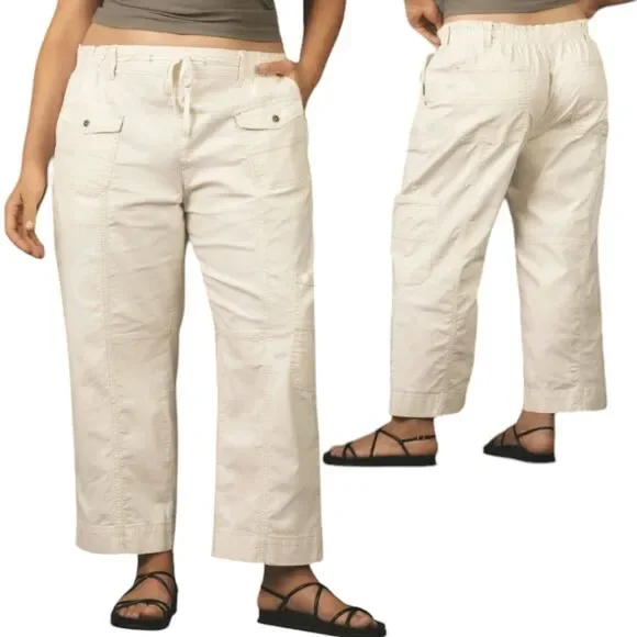 Anthropologie Pilcro Cargo Pants Womens 1X Beige Utility Drawstring Relaxed Fit - Picture 2 of 12